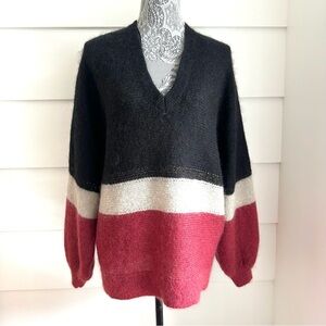 & Other Stories Color Block Oversized Sweater Mohair Wool Metallic